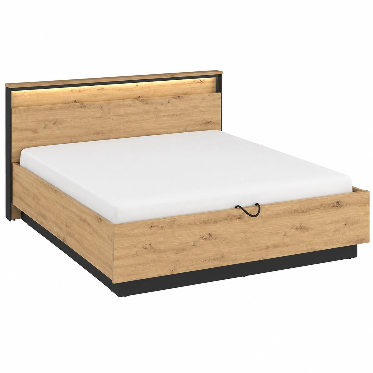 MEBLINI Doppelbett mit Stauraum und LED-Beleuchtung - Jugend- und Ehebett in Artisan Eiche/Schwarz 160x200cm inkl. Matratze