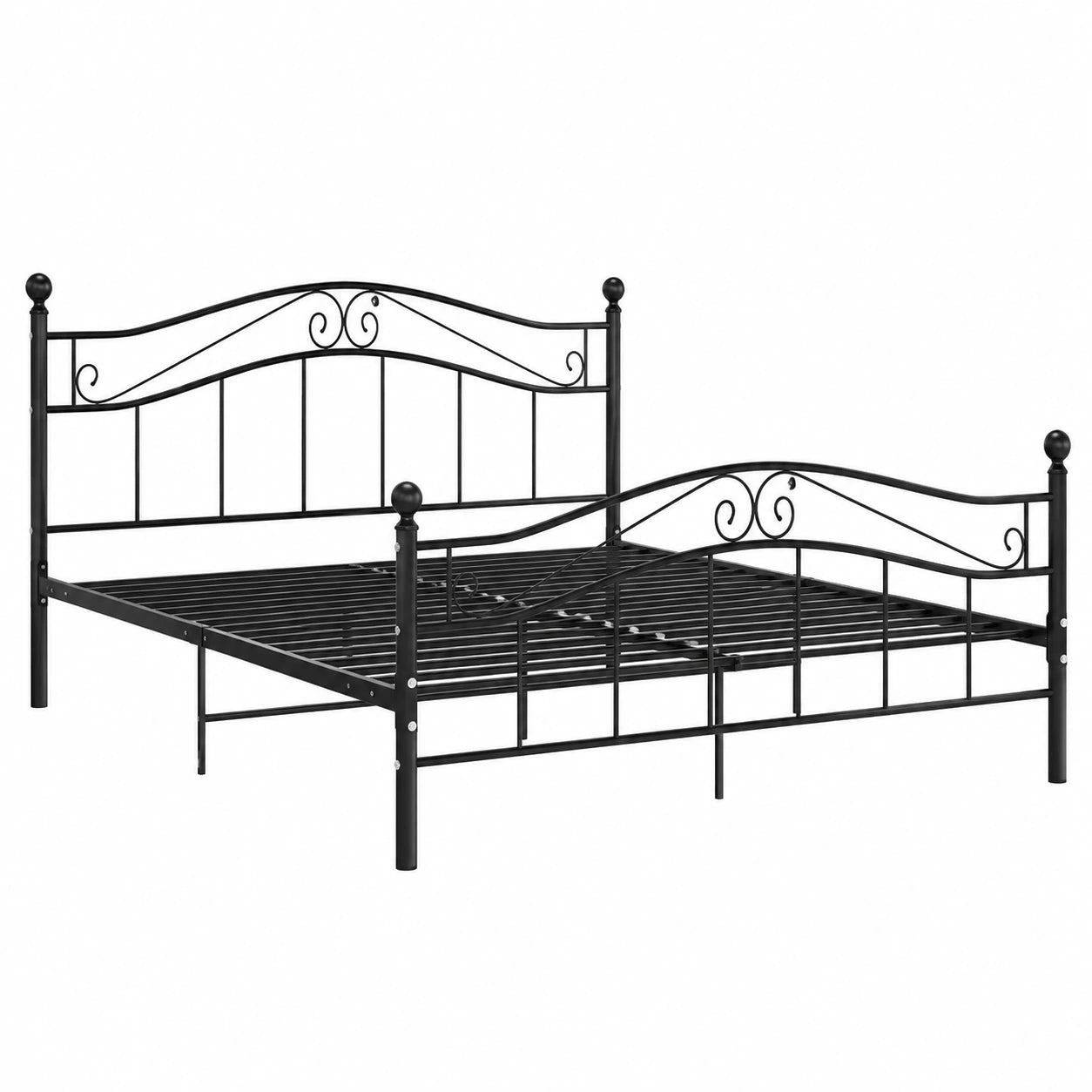 Schwarzes Metall-Doppelbett 200x200cm mit Lattenrost für Schlafzimmer