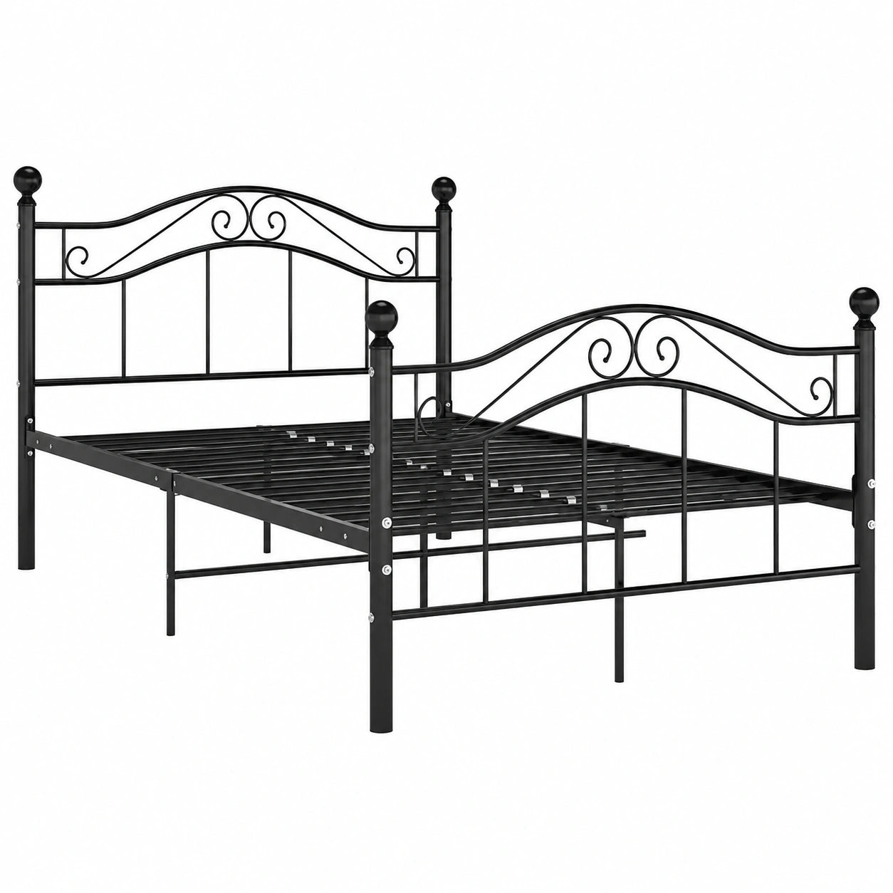 Metall-Doppelbett mit Lattenrost, 120x200 cm, Schwarz