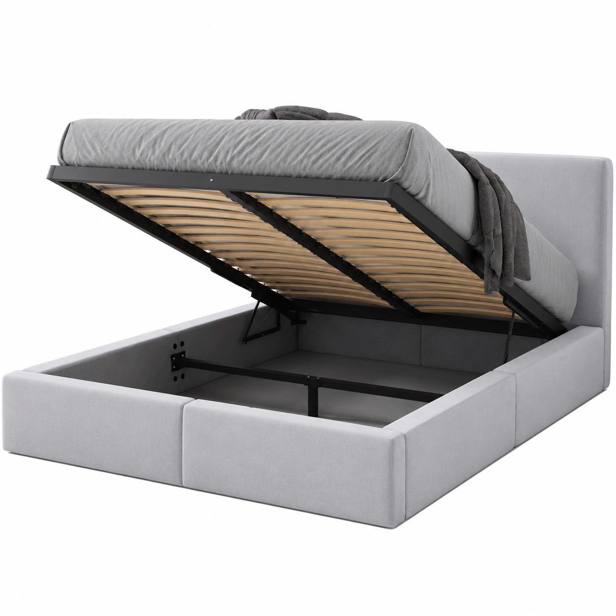Interbeds Polster-Doppelbett Hilton 140x200 mit Stauraum und Metall-Lattenrost, Bettrahmen in Aschgrau, ohne Matratze