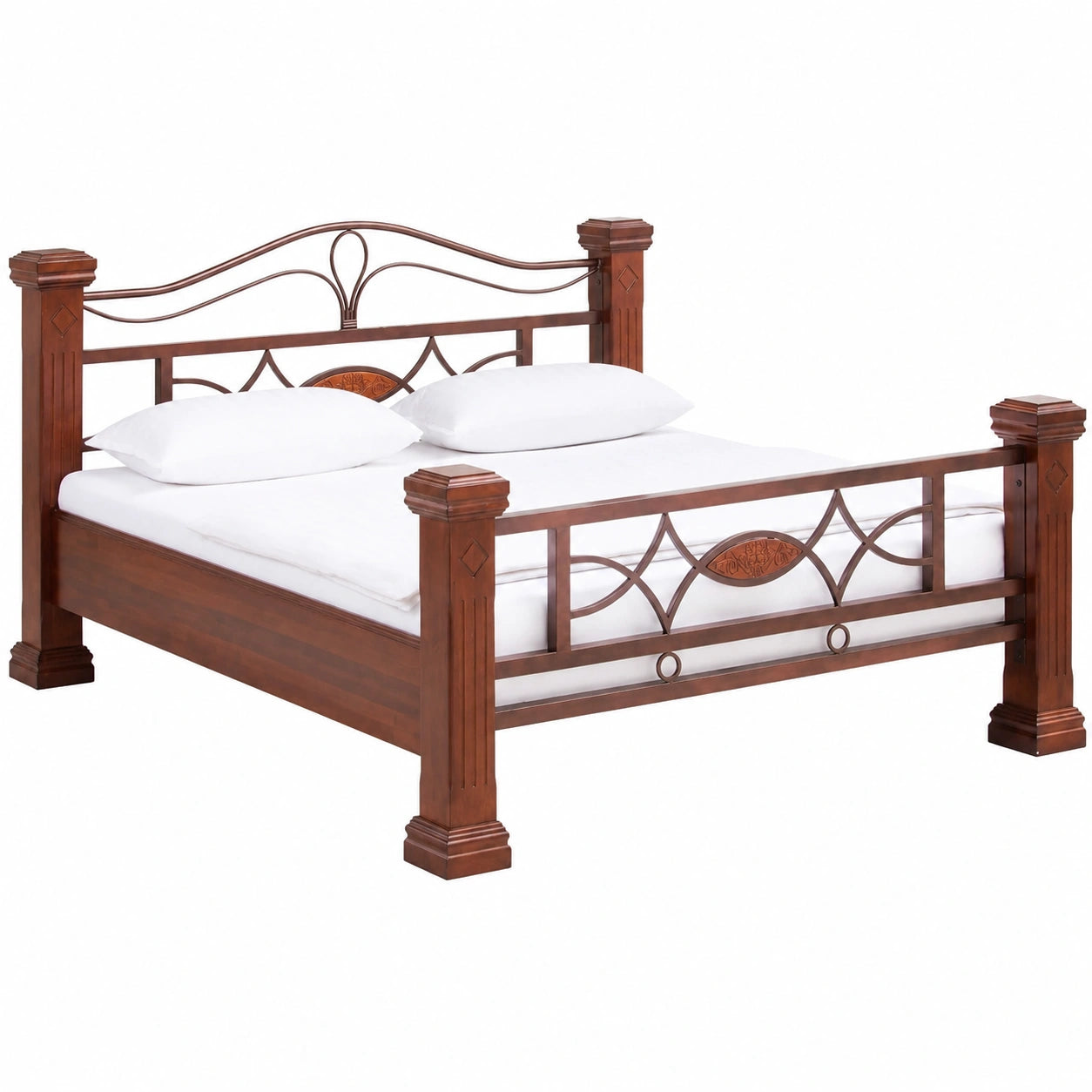 Woodkings Massivholzbett Byzanz | Doppelbett mit Metallrahmen in Hammerschlagoptik | Rustikales Schlafzimmermöbel 200x200 cm