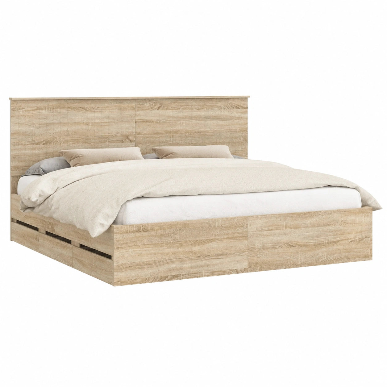 Doppelbett 200x200 cm in Sonoma-Eiche mit Kopfteil und Schubladen