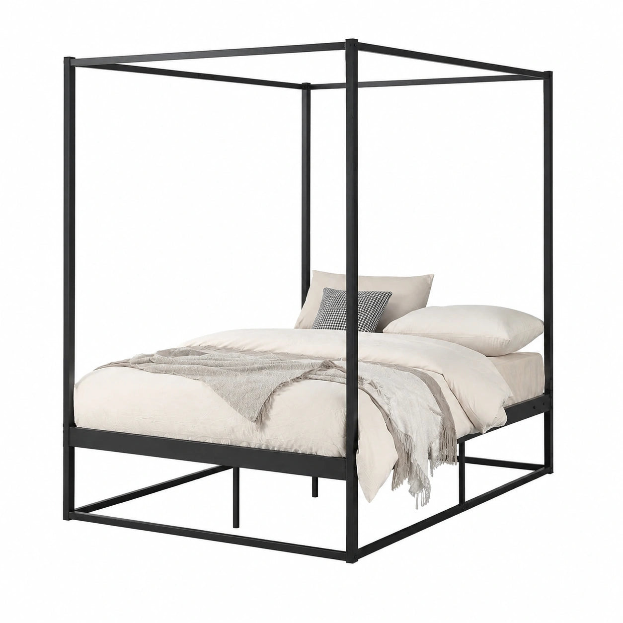 Metall-Himmelbett Kristianstad 120x200 cm mit Lattenrost, Schwarzes Doppelbettgestell