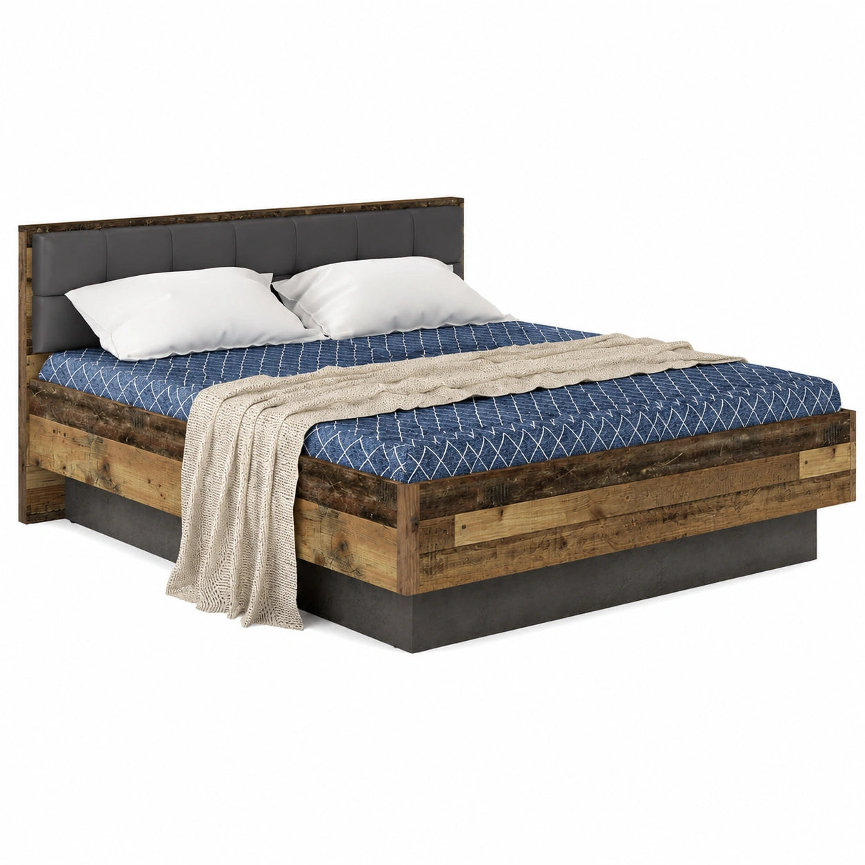 Rustikales Doppelbett 160x200 cm aus Holzwerkstoff in Vintage-Optik