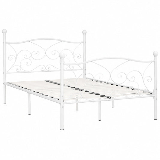 Metall-Doppelbett mit Lattenrost 140x200 cm Weiß - Elegantes Bettgestell