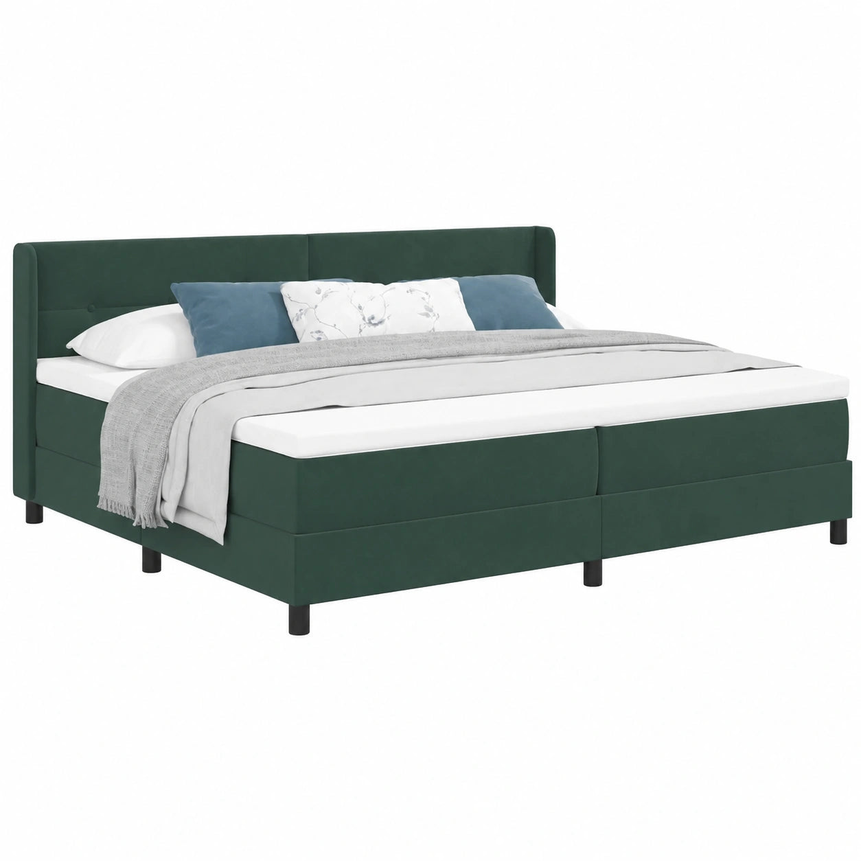 Boxspringbett 200x200 cm, Dunkelgrün, inkl. verstellbarem Kopfteil, Kiefernholz, mit Matratze, Schlafzimmer-Queensize