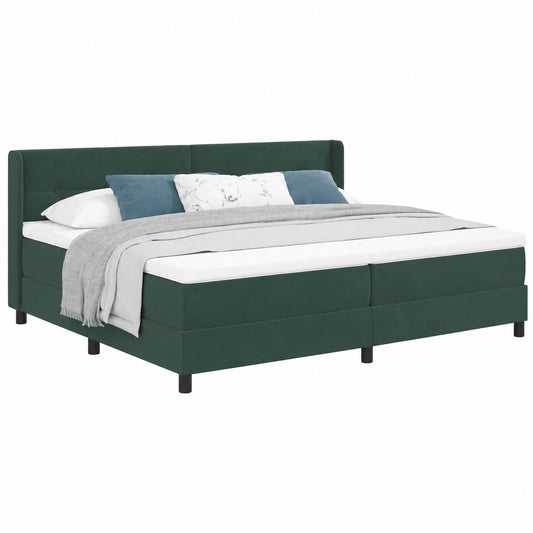 Boxspringbett 200x200 cm, Dunkelgrün, inkl. verstellbarem Kopfteil, Kiefernholz, mit Matratze, Schlafzimmer-Queensize