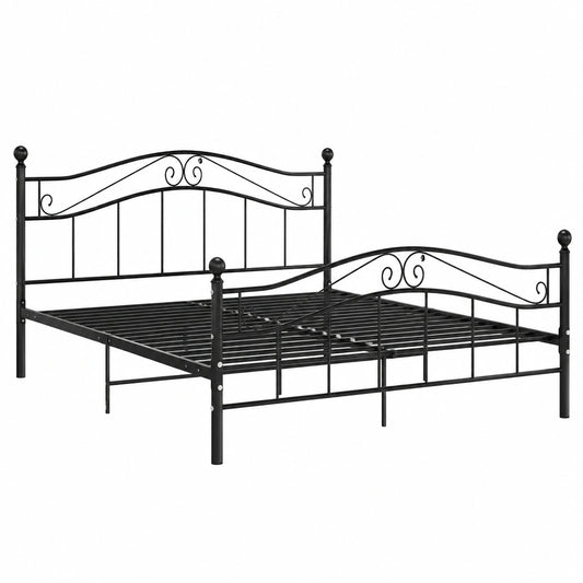 Schwarzes Metall-Doppelbett 200x200cm mit Lattenrost für Schlafzimmer