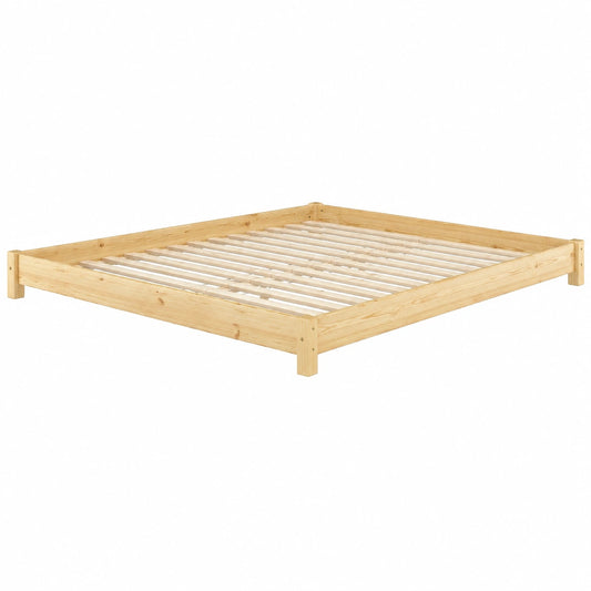 Massives Kiefernholzbett 200x200 cm mit Rollrost, niedriges Design
