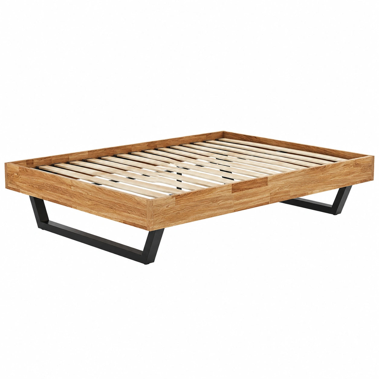 Elegantes Massivholzbett 120x200 cm aus geölter Eiche mit Metallkufen