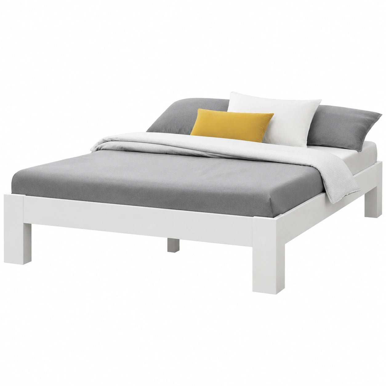 Massivholzbett Raisio 160x200 cm mit Lattenrost, Doppelbett aus Kiefer, Weiß