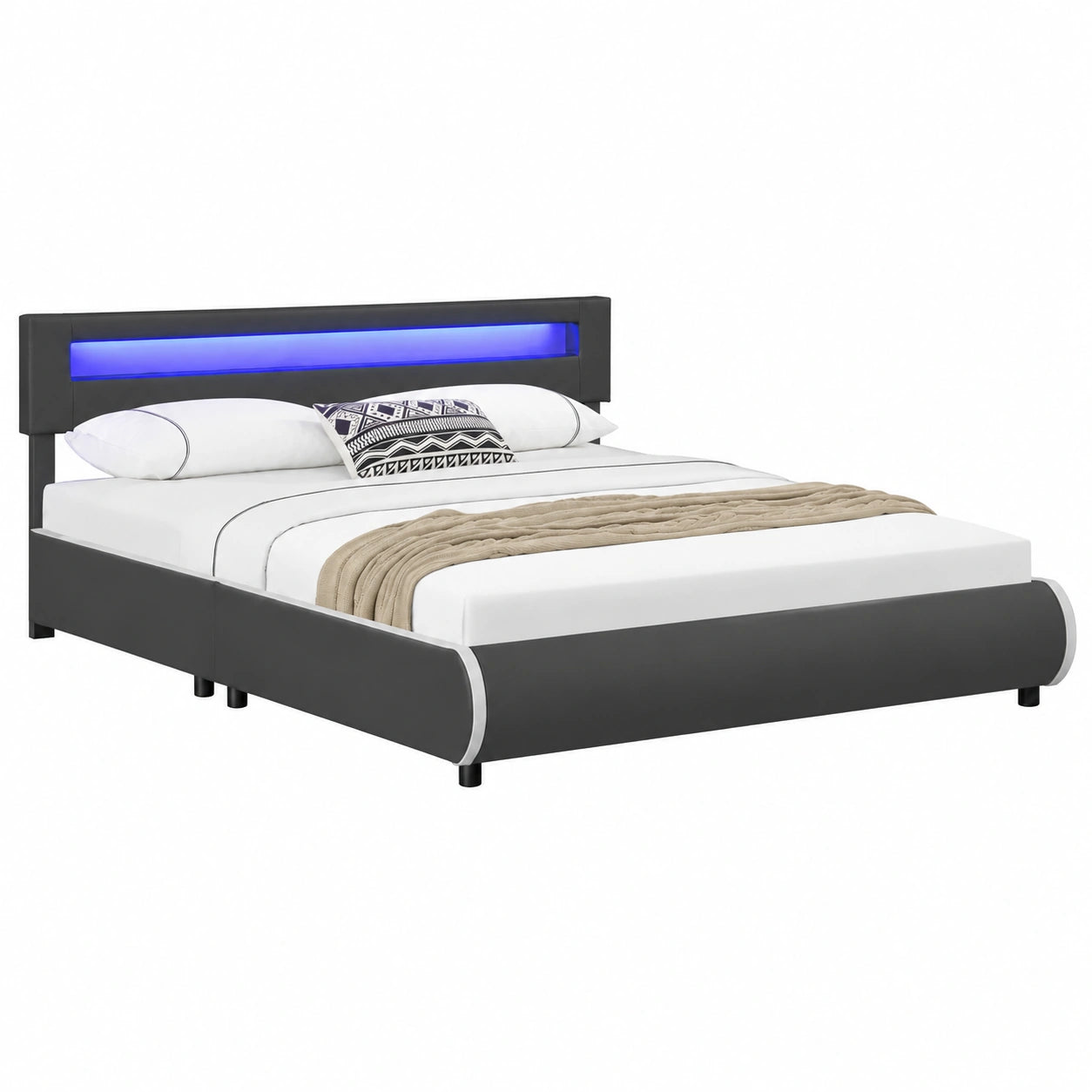 Sevilla Doppelbett 180x200 cm mit LED & Fernbedienung, Kunstleder Grau
