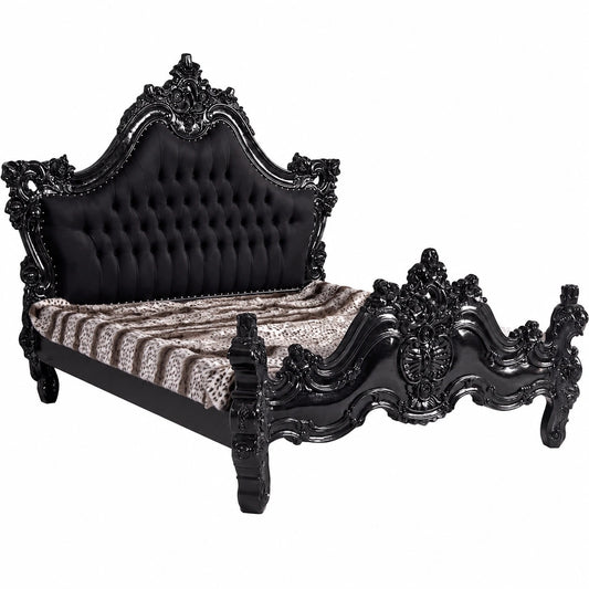 Barock King's Bett aus Mahagoni mit Samt Kopfteil, 160x200 cm, zerlegbar