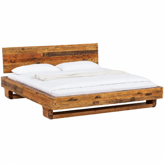 Massivholz Bett Sendai 180x200 Pinie Altholz mit Baumkante - Rustikales Doppelbett mit Kopfteil
