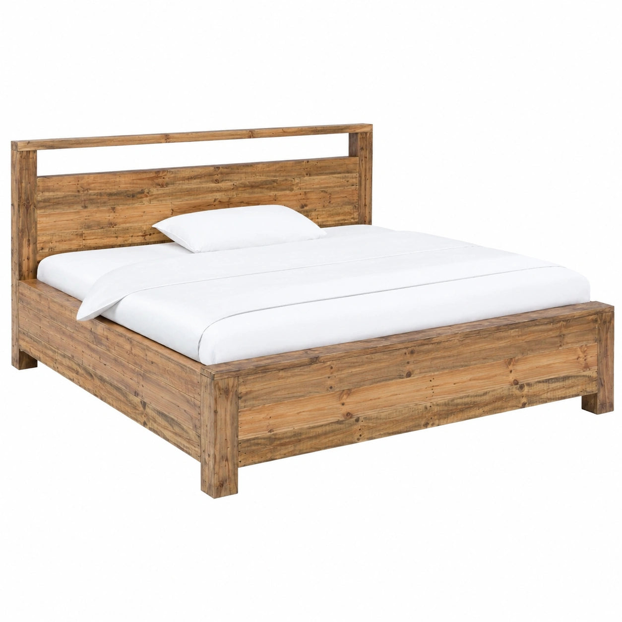 Rustikales Doppelbett aus recyceltem Pinienholz 180x200 cm - Massives Ehebett für ein natürliches Schlafzimmer