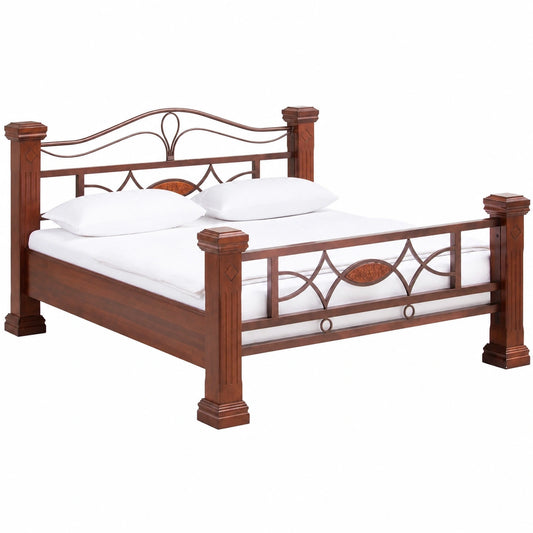 Woodkings Massivholzbett Byzanz | Doppelbett mit Metallrahmen in Hammerschlagoptik | Rustikales Schlafzimmermöbel 200x200 cm