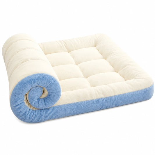 Warme Samt-Matratzenauflage in Blau für Queensize-Betten, 150 x 200 cm – Atmungsaktive Futon-Matte mit 4 Eckgummis