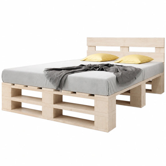 Massivholzbett 180x200 cm mit Kopfteil & Stauraum - Familienbett