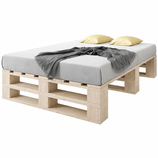 Massivholz Palettenbett 200x200 cm mit Lattenrost, Komfort-Doppelbett für Familien