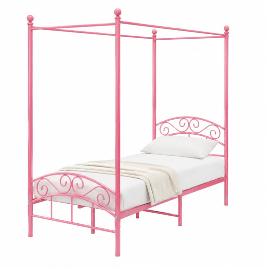 Rosa Metall-Doppelbett 90x200cm mit Lattenrost für Schlafzimmer