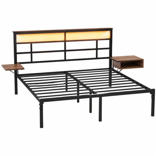 Yaheetech Doppelbett 140x200 cm mit LED, Ladestation und Stauraum