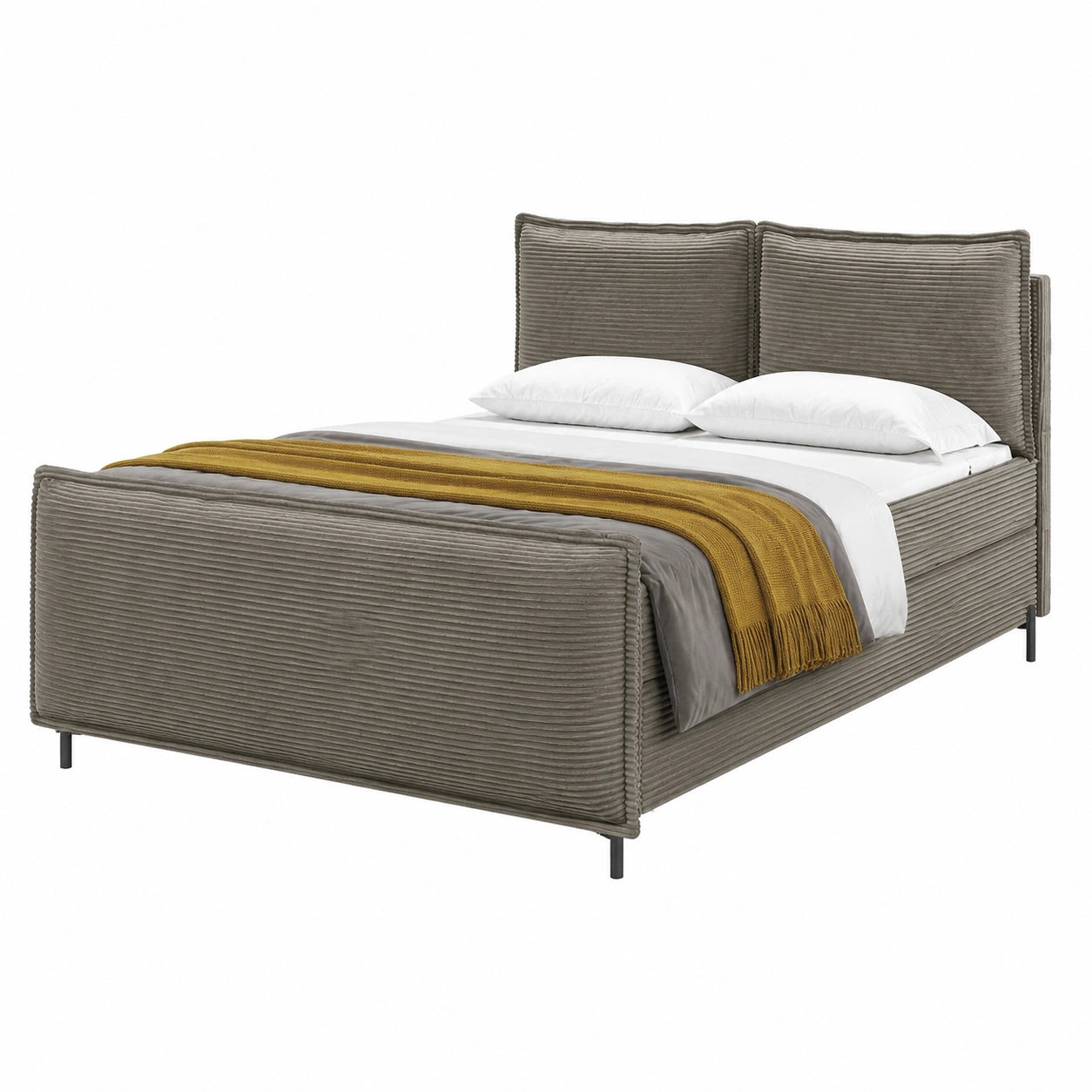 Luxus Boxspringbett 180x200 cm mit Bettkasten, Cordstoff in Cappuccino, inkl. Bonellfederkernmatratze und Komfortschaumtopper